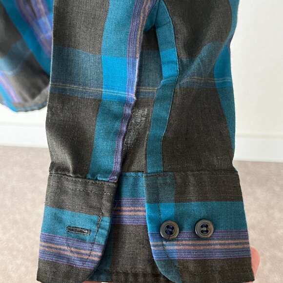 Van Heusen Editions Plaid Long Sleeve Button Up Shirt Flat Hem Medium - Picture 6 of 9